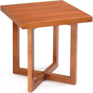 imageOutvita Outdoor Side Table Acacia Wooden End Table Small Coffee Table for Patio Balcony Garden Living Room Bedroom SturdyStriped Tabletop Cross Legs