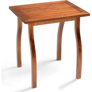 imageOutvita Outdoor Side Table Acacia Wooden End Table Small Coffee Table for Patio Balcony Garden Living Room Bedroom SturdyStriped Tabletop Curved Legs