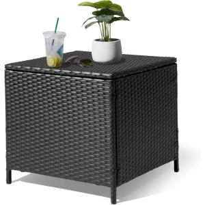 imageOutvita Outdoor Side Table Rattan Coffee Table with Storage 27 Gallon Patio Small Deck Storage Box for Cushion Towel Books Brown Side Table with lidBlack