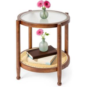 imageOutvita Outdoor Side Table Rattan Rubber Wood Coffee Table with Weather  Resistant Coating Double  Layer Storage 197quotx197quotx 232quot Easy Assembly for Patio Garden Living Room Bedroom
