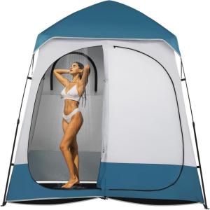 imageOutvita Oversize 2 Rooms Shower Tent 75 FT Outdoor Pop up Changing Room Instant Extra Wide Privacy Shelter for Camping Dressing Toilet Bathroom with Carry Bag Blue ampamp White2 Room