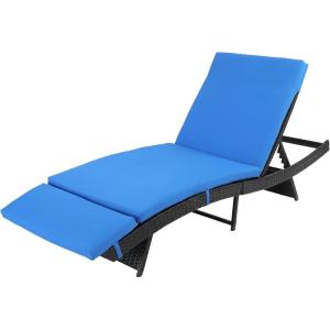imageOutvita Paito Chaise Lounge Chairs PE Rattan Wicker Patio Pool Lounge Chair with 6 Adjustable Positions and Soft Cushion for Poolside Backyard Deck Porch Garden Beach BlueBlue