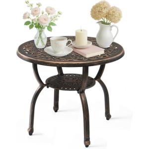imageOutvita Patio Side Table 236in Outdoor Round Cast Aluminum Bistro Table with Umbrella Hole and Antique Design for Backyard Porch Pool Balcony Deck BlackRoundBrown