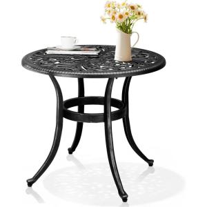 imageOutvita Patio Side Table 236in Outdoor Round Cast Aluminum Bistro Table with Umbrella Hole and Antique Design for Backyard Porch Pool Balcony Deck BlackRoundBlack