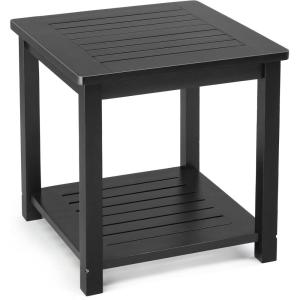 imageOutvita Patio Small Side Table Acacia Wood 18 inch DoubleDeck Coffee Table with Storage Tier for Living Room Garden Balcony Porch Deck BlackBlack