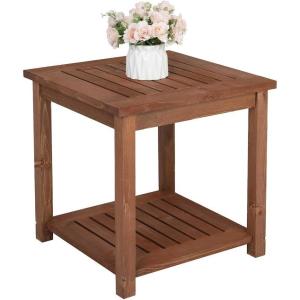 imageOutvita Patio Small Side Table Acacia Wood 18 inch DoubleDeck Coffee Table with Storage Tier for Living Room Garden Balcony Porch Deck BlackCarbonized Color