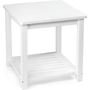 imageOutvita Patio Small Side Table Acacia Wood 18 inch DoubleDeck Coffee Table with Storage Tier for Living Room Garden Balcony Porch Deck BlackWhite