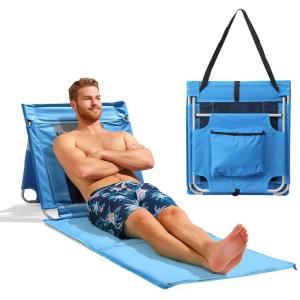 imageOutvita Portable Folding Beach Chair Lightweight Pool Chair with Carry Strap Outdoor Rest Mat for Camping Poolside Lawn Garden 1 Mint Green MediumBlue