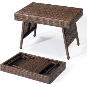 imageOutvita Portable Folding Wicker Table Foldable Outdoor Coffee Table with Steel Frame Easy to Clean Outdoor Deck Furniture with WeatherResistant Rattan for Patio Poolside Lawn Garden Balcony