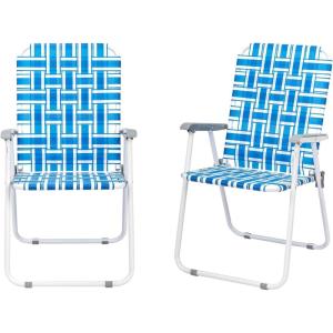 imageOutvita Webbed Lawn Chairs Set of 2 Foldable Metal Patio Chairs Stable Steel Outdoor Chair for Camping Fishing Beach Poolside Backyard and BBQBluewhite