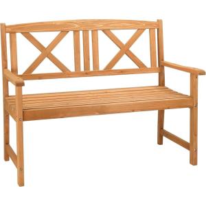 imageOutvita Wooden Garden Bench Outdoor Wood Patio Bench Rustic Two Person Loveseat Chair wArmrest for Porch Poolside Park Backyard Balcony Capacity 605Lbs X Backrest