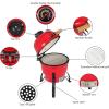 imageOutvita Ceramic Grill 13quot Round Kamado Charcoal Grill Portable Barbecue Grill with Thermometer for Variations on Cooking MethodsBlackIntegrated bracketRed