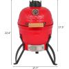 imageOutvita Ceramic Grill 13quot Round Kamado Charcoal Grill Portable Barbecue Grill with Thermometer for Variations on Cooking MethodsBlackIntegrated bracketRed