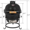 imageOutvita Ceramic Grill 13quot Round Kamado Charcoal Grill Portable Barbecue Grill with Thermometer for Variations on Cooking MethodsBlackSplit bracketBlack