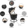 imageOutvita Ceramic Grill 13quot Round Kamado Charcoal Grill Portable Barbecue Grill with Thermometer for Variations on Cooking MethodsBlackSplit bracketBlack