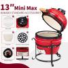 imageOutvita Ceramic Grill 13quot Round Kamado Charcoal Grill Portable Barbecue Grill with Thermometer for Variations on Cooking MethodsBlackSplit bracketRed