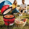 imageOutvita Ceramic Grill 13quot Round Kamado Charcoal Grill Portable Barbecue Grill with Thermometer for Variations on Cooking MethodsBlackSplit bracketRed