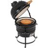 imageOutvita Ceramic Grill 13quot Round Kamado Charcoal Grill Portable Barbecue Grill with Thermometer for Variations on Cooking MethodsBlackSplit bracketBlack