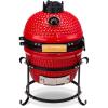 imageOutvita Ceramic Grill 13quot Round Kamado Charcoal Grill Portable Barbecue Grill with Thermometer for Variations on Cooking MethodsBlackSplit bracketRed
