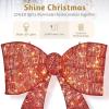 imageOutvita 27in Prelit Outdoor Bow Christmas Decoration Lighted Metal Frame with 124 Warm White LED Lights for Front Door Gate Wall Indoor Outdoor Holiday Party GoldenRed Bow