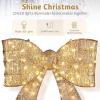imageOutvita 27in Prelit Outdoor Bow Christmas Decoration Lighted Metal Frame with 124 Warm White LED Lights for Front Door Gate Wall Indoor Outdoor Holiday Party GoldenGolden Bow