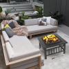 imageOutvita 32in Fire Pit Table Outdoor Square Metal Firepit Table with Fire Bowl Mesh Cover and Fire Poker for Patio Yard Garden Camping