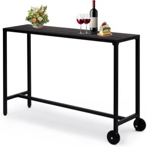 imageOutvita Outdoor Bar Table 37quot Height Wheeled Patio Pub Table with Waterproof Frame and Adjustable Foot for Hot Tub Patio Backyard Balcony Hallway Bistro Rectangle Black55 W  With wheel