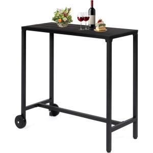 imageOutvita Outdoor Bar Table 37quot Height Wheeled Patio Pub Table with Waterproof Frame and Adjustable Foot for Hot Tub Patio Backyard Balcony Hallway Bistro Rectangle Black40 W  With wheel