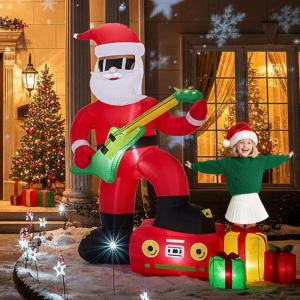 imageOutvita 6FT Outdoor Christmas Inflatables Decorations with LED Lights Inflatable Santa Riding Motorcycle with A Tree Xmas Blow Up Yard Decor for Yard Lawn Garden Patio PartyPlaying Guitar