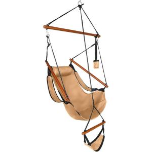 imageOutvita Hammock Hanging Chair Air Deluxe Sky Swing Seat with Pillow Cup Holder Armrests Footrest Carry Bag for Indoor Outdoor Park Yard Camping 250LBS YellowYellow