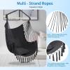 imageOutvita Hammock Chair Suspended Rope Swing with Stylish Tassels NonSlip Galvanized Steel Poles Includes 2 Fluffy Pillows Maximum Weight Capacity 500 lbs Indoor and Outdoor Available BlackBlack