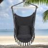imageOutvita Hammock Chair Suspended Rope Swing with Stylish Tassels NonSlip Galvanized Steel Poles Includes 2 Fluffy Pillows Maximum Weight Capacity 500 lbs Indoor and Outdoor Available BlackBlack