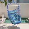 imageOutvita Hammock Chair Suspended Rope Swing with Stylish Tassels NonSlip Galvanized Steel Poles Includes 2 Fluffy Pillows Maximum Weight Capacity 500 lbs Indoor and Outdoor Available BlackBlue Stripe