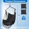 imageOutvita Hammock Chair Suspended Rope Swing with Stylish Tassels NonSlip Galvanized Steel Poles Includes 2 Fluffy Pillows Maximum Weight Capacity 500 lbs Indoor and Outdoor Available BlackBlack