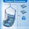 imageOutvita Hammock Chair Suspended Rope Swing with Stylish Tassels NonSlip Galvanized Steel Poles Includes 2 Fluffy Pillows Maximum Weight Capacity 500 lbs Indoor and Outdoor Available BlackBlue Stripe