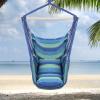 imageOutvita Hammock Chair Suspended Rope Swing with Stylish Tassels NonSlip Galvanized Steel Poles Includes 2 Fluffy Pillows Maximum Weight Capacity 500 lbs Indoor and Outdoor Available BlackBlue Stripe