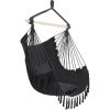 imageOutvita Hammock Chair Suspended Rope Swing with Stylish Tassels NonSlip Galvanized Steel Poles Includes 2 Fluffy Pillows Maximum Weight Capacity 500 lbs Indoor and Outdoor Available BlackBlack
