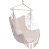 imageOutvita Hammock Chair Suspended Rope Swing with Stylish Tassels NonSlip Galvanized Steel Poles Includes 2 Fluffy Pillows Maximum Weight Capacity 500 lbs Indoor and Outdoor Available BlackPallid