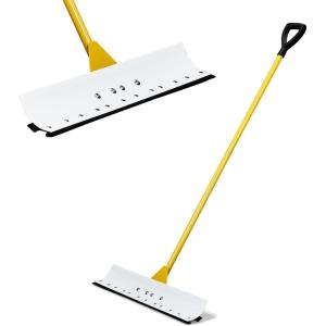 imageOutvita Snow Pusher 29 inch Wide Push Snow Shovel Plow for Driveway Sidewalks and Doorways with DRing Handle Grip Iron Blade Yellow