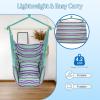 imageOutvita Hammock Chair Hanging Rope Swing Galvanized Steel Pole with NonSlip Ring Includes 2 Fluffy Pillows Maximum Weight Capacity 500 lbs for Indoor Patio Backyard Hanging Mix Color StripeGreen and Purple Stripes
