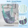 imageOutvita Hammock Chair Hanging Rope Swing Galvanized Steel Pole with NonSlip Ring Includes 2 Fluffy Pillows Maximum Weight Capacity 500 lbs for Indoor Patio Backyard Hanging Mix Color StripeGreen and Purple Stripes