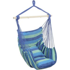 imageOutvita Hammock Chair Hanging Rope Swing Galvanized Steel Pole with NonSlip Ring Includes 2 Fluffy Pillows Maximum Weight Capacity 500 lbs for Indoor Patio Backyard Hanging Mix Color StripeBlue Stripe
