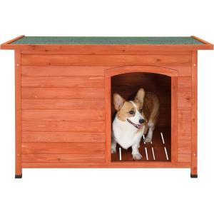 imageOutvita Outdoor Dog House Large Wooden Dog Houses with Hinged Roof Weatherproof Finish  Elevated Floor for Small Medium Sized Dogs Outdoor ampamp Indoor Use Natural