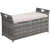 imageOutvita 40 Gallon Outdoor Storage Box Patio Rattan Storage Bench with Cushion for Backyard Balcony Poolside Garden BrownGrey