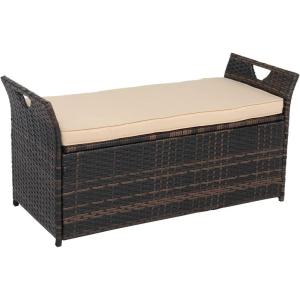 imageOutvita 40 Gallon Outdoor Storage Box Patio Rattan Storage Bench with Cushion for Backyard Balcony Poolside Garden BrownBrown