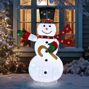imageOutvita Outdoor Christmas Decorations 4ft Electric Snowman with Motor ampamp 120 LED Lights Lighted White Foldable Popup Snowman for Xmas Indoor and Outdoor Lawn Garden Yard Holiday DecorSnowman With A Walking Stick