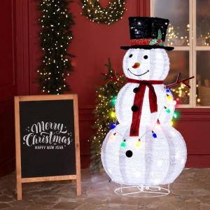 imageOutvita Outdoor Christmas Decorations 4ft Electric Snowman with Motor ampamp 120 LED Lights Lighted White Foldable Popup Snowman for Xmas Indoor and Outdoor Lawn Garden Yard Holiday DecorSnowman with Colorful lights