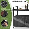 imageOutvita Patio Bar Table Weatherproof Buffet Cabinet Wicker Outdoor Storage Cart with 2 Doors ampamp Shelves Glass Tabletop for Tableware Wine Bottle and Glass Towels and Potting SuppliesGlass topBrown