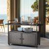 imageOutvita Patio Bar Table Weatherproof Buffet Cabinet Wicker Outdoor Storage Cart with 2 Doors ampamp Shelves Glass Tabletop for Tableware Wine Bottle and Glass Towels and Potting SuppliesGlass topBrown