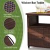 imageOutvita Patio Bar Table Weatherproof Buffet Cabinet Wicker Outdoor Storage Cart with 2 Doors ampamp Shelves Glass Tabletop for Tableware Wine Bottle and Glass Towels and Potting SuppliesWood topBrown